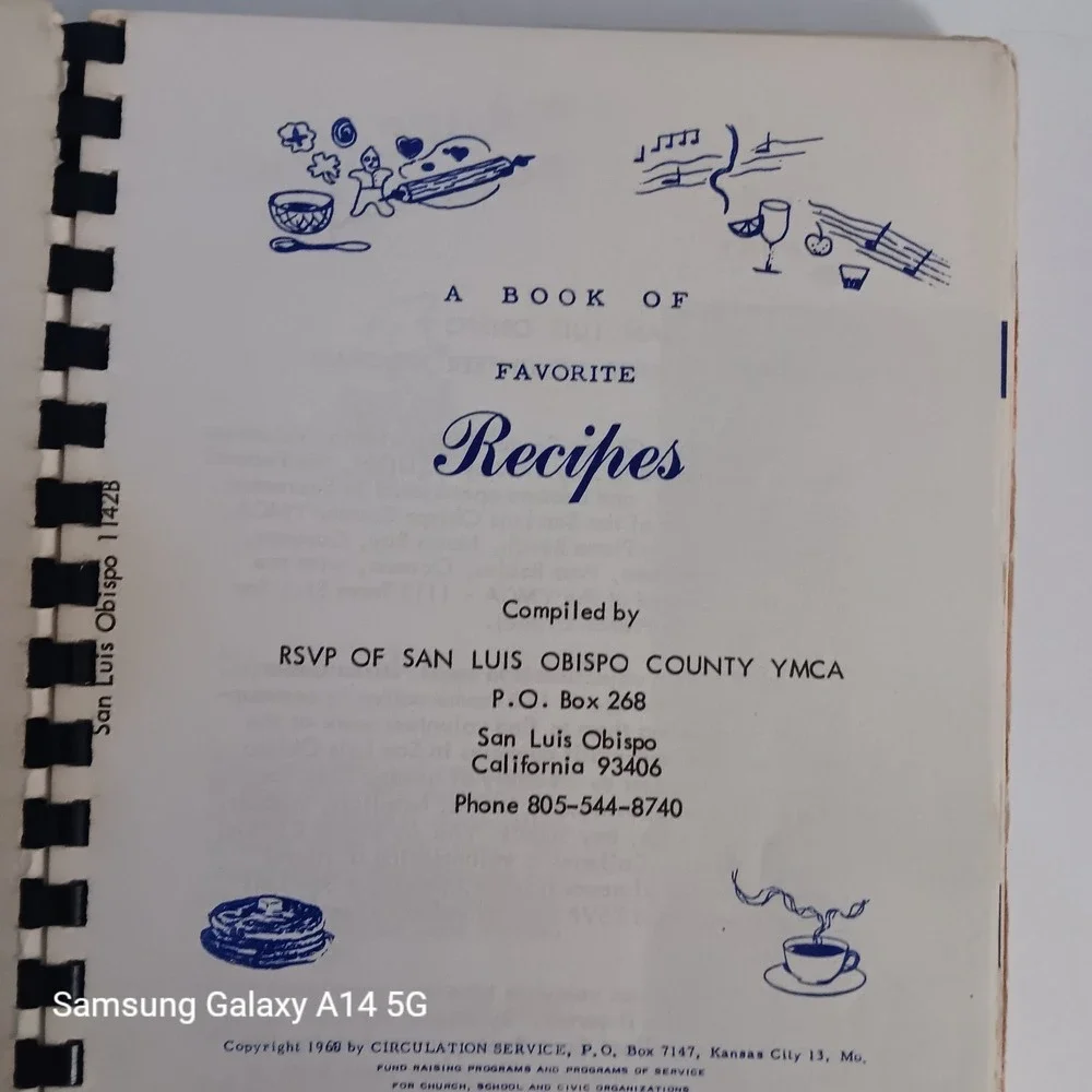 RSVP San Luis Obispo YMCA Cookbook 1968 Senior Recipes Spiral Bound Vintage